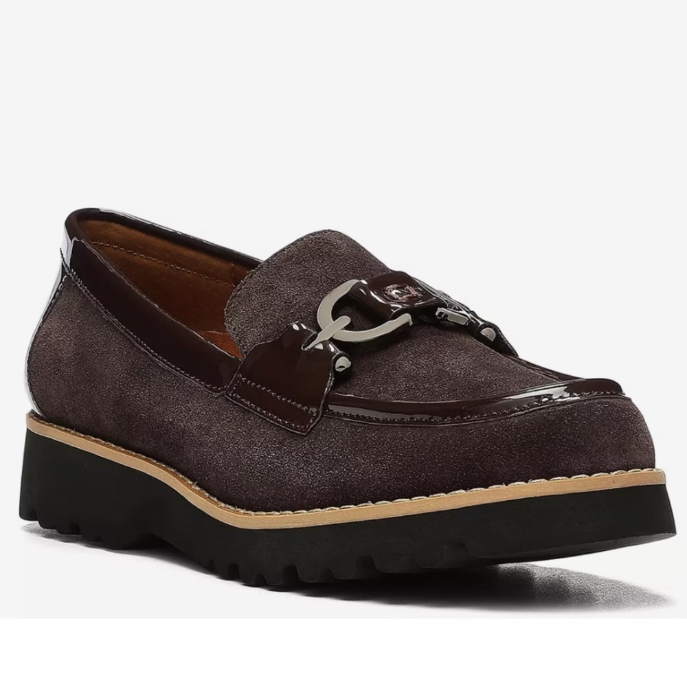 Donald Pliner Clio loafers brown suede patent leather 6.5 chunky heel 90s - Picture 3 of 12
